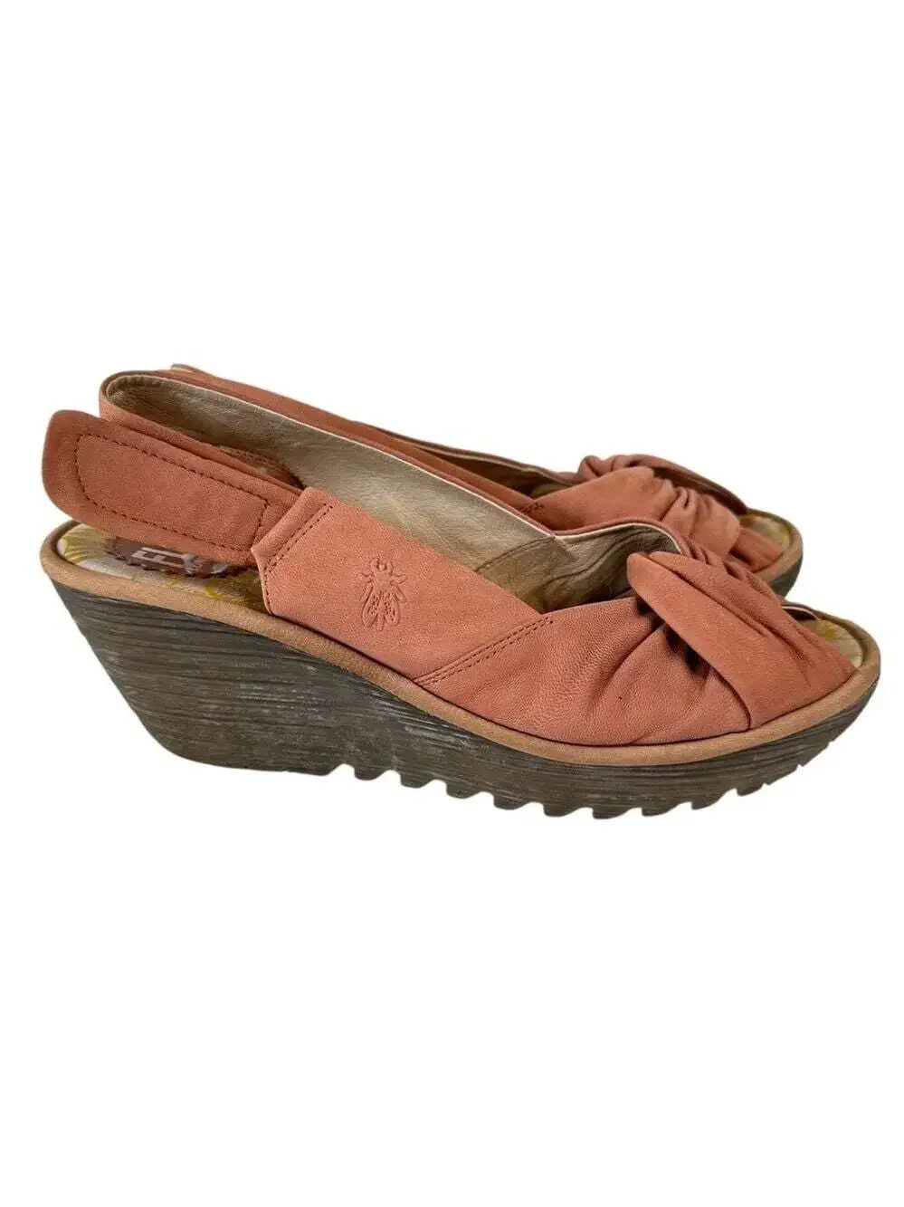 Fly London Yakin Slingback Wedge Sandals Leather Twist Front Platform EU 41